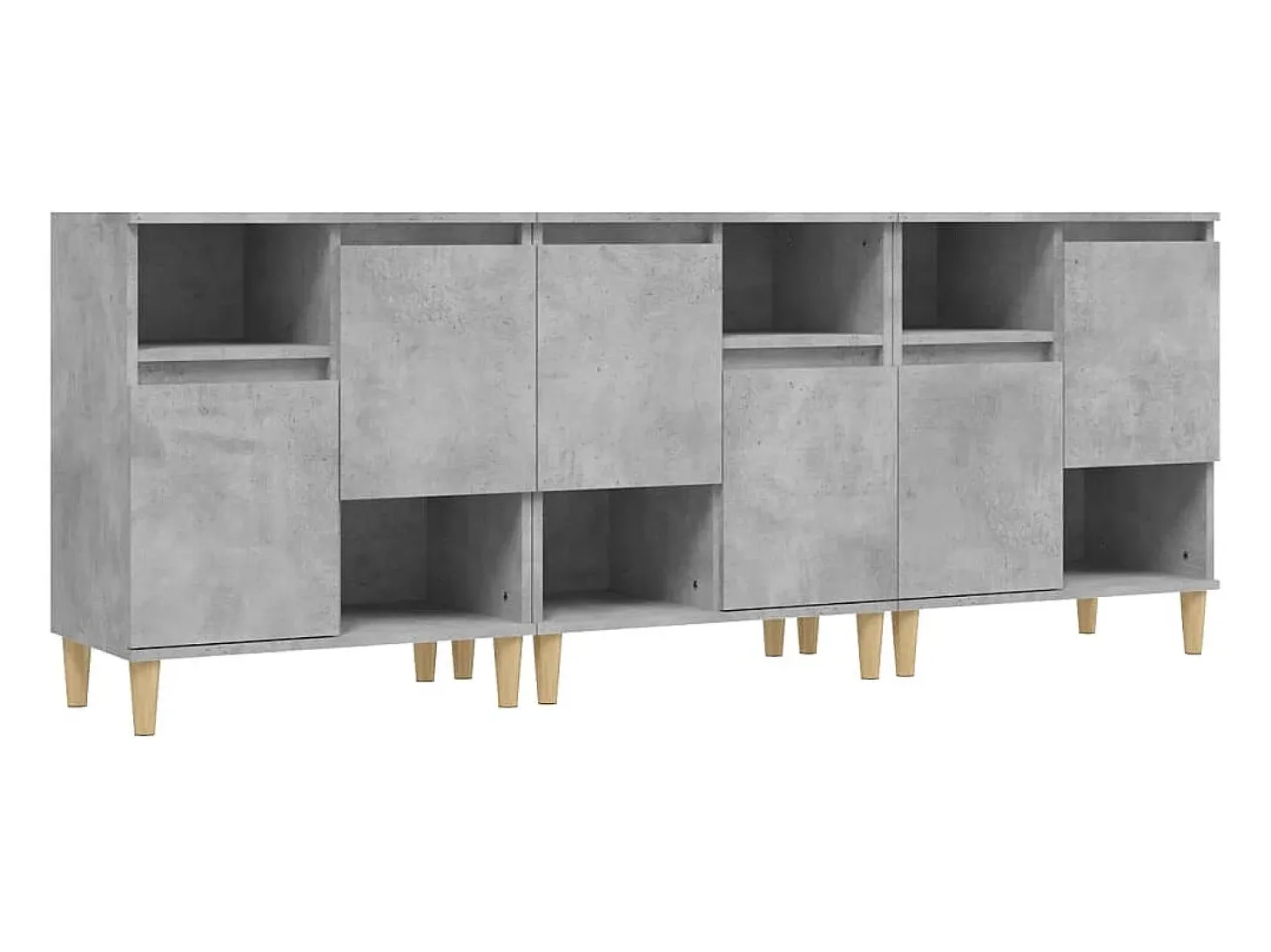 Aparadores 3 uds madera contrachapada gris hormigón 60x35x70 cm ES42059