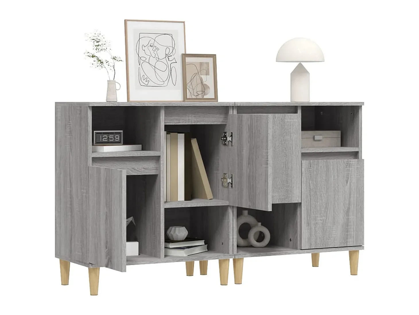 Aparadores 2 uds madera contrachapada gris Sonoma 60x35x70 cm ES91387