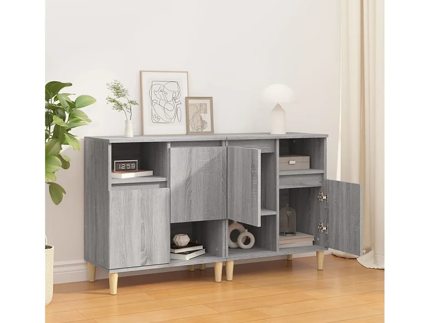 Aparadores 2 uds madera contrachapada gris Sonoma 60x35x70 cm ES91387