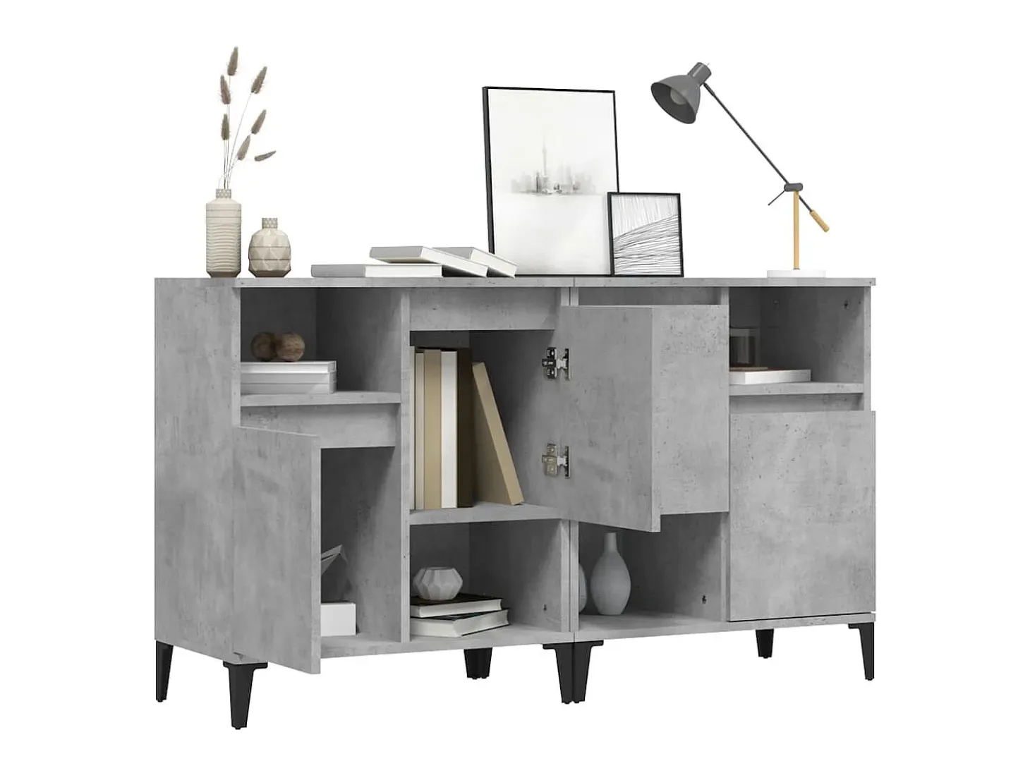 Aparadores 2 uds madera contrachapada gris hormigón 60x35x70 cm ES22273