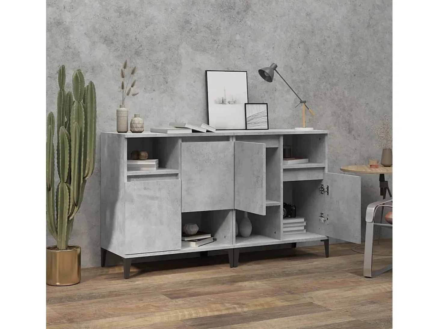 Aparadores 2 uds madera contrachapada gris hormigón 60x35x70 cm ES22273