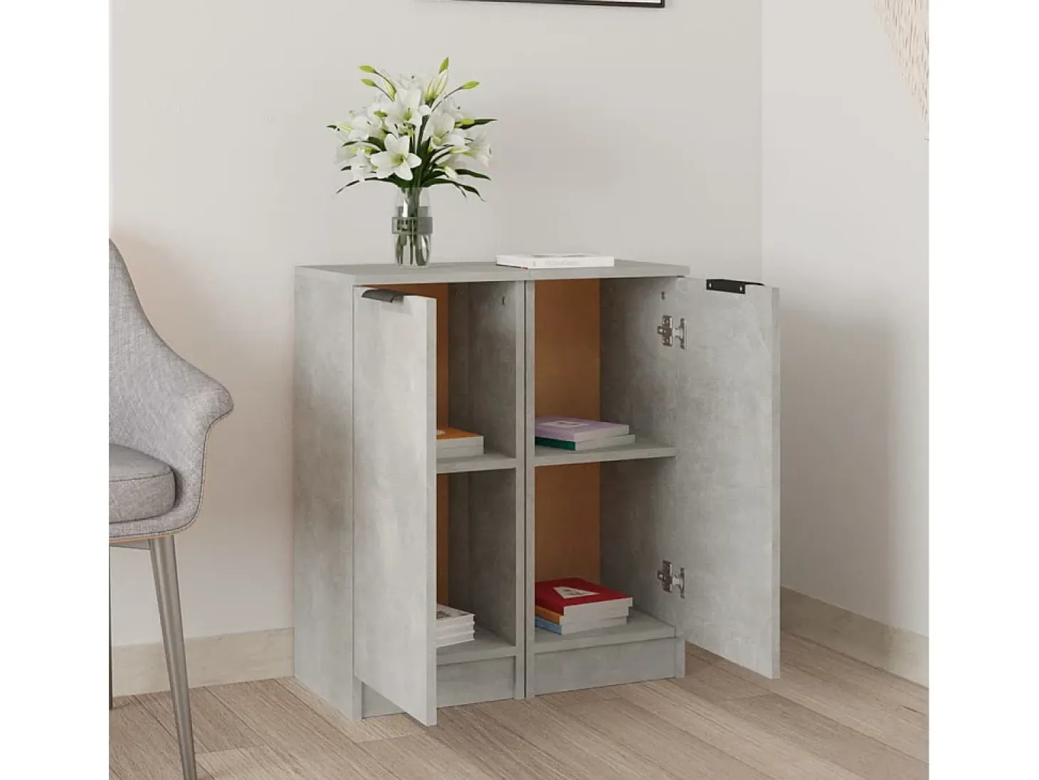 Aparadores 2 uds madera contrachapada gris hormigón 30x30x70 cm ES17075