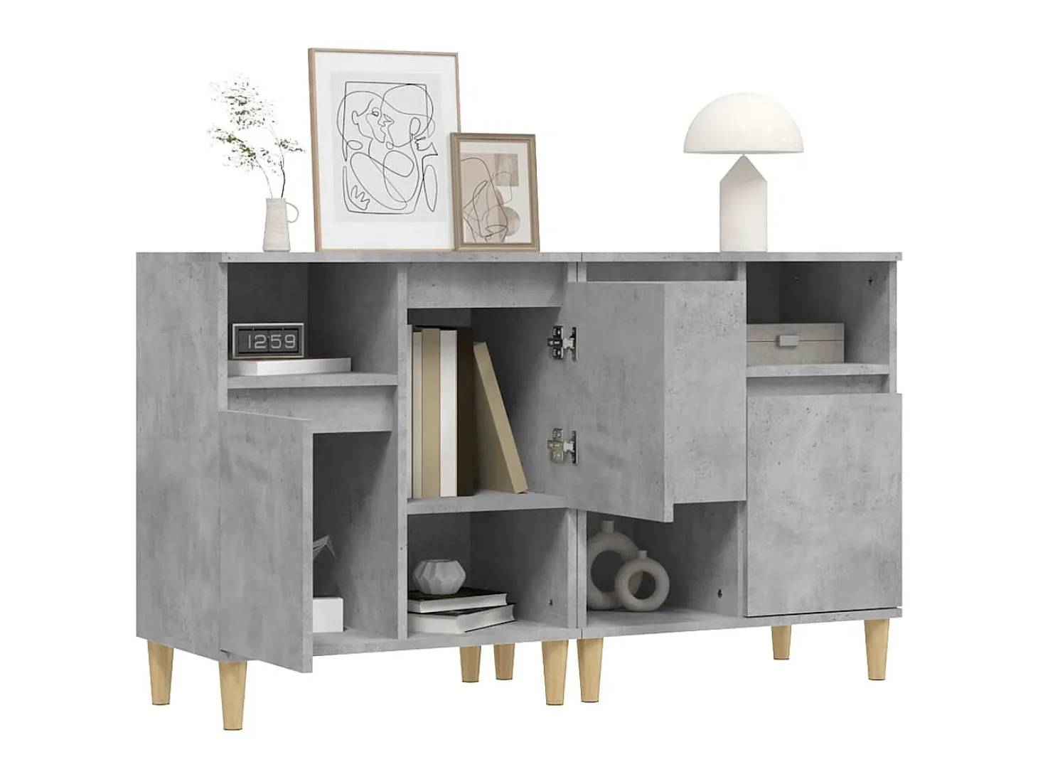 Aparadores 2 uds madera contrachapada gris hormigón 60x35x70 cm ES11879