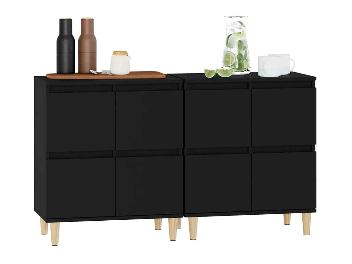 Aparadores 2 uds madera contrachapada negro 60x35x70 cm ES72782
