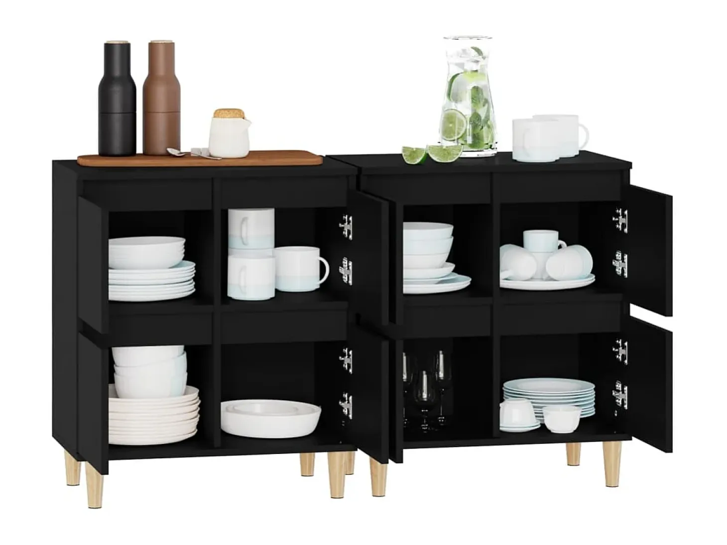 Aparadores 2 uds madera contrachapada negro 60x35x70 cm ES72782