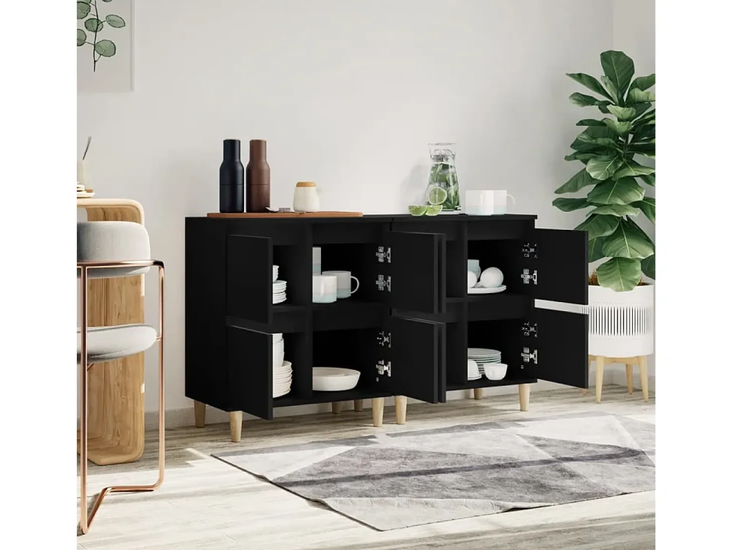 Aparadores 2 uds madera contrachapada negro 60x35x70 cm ES72782