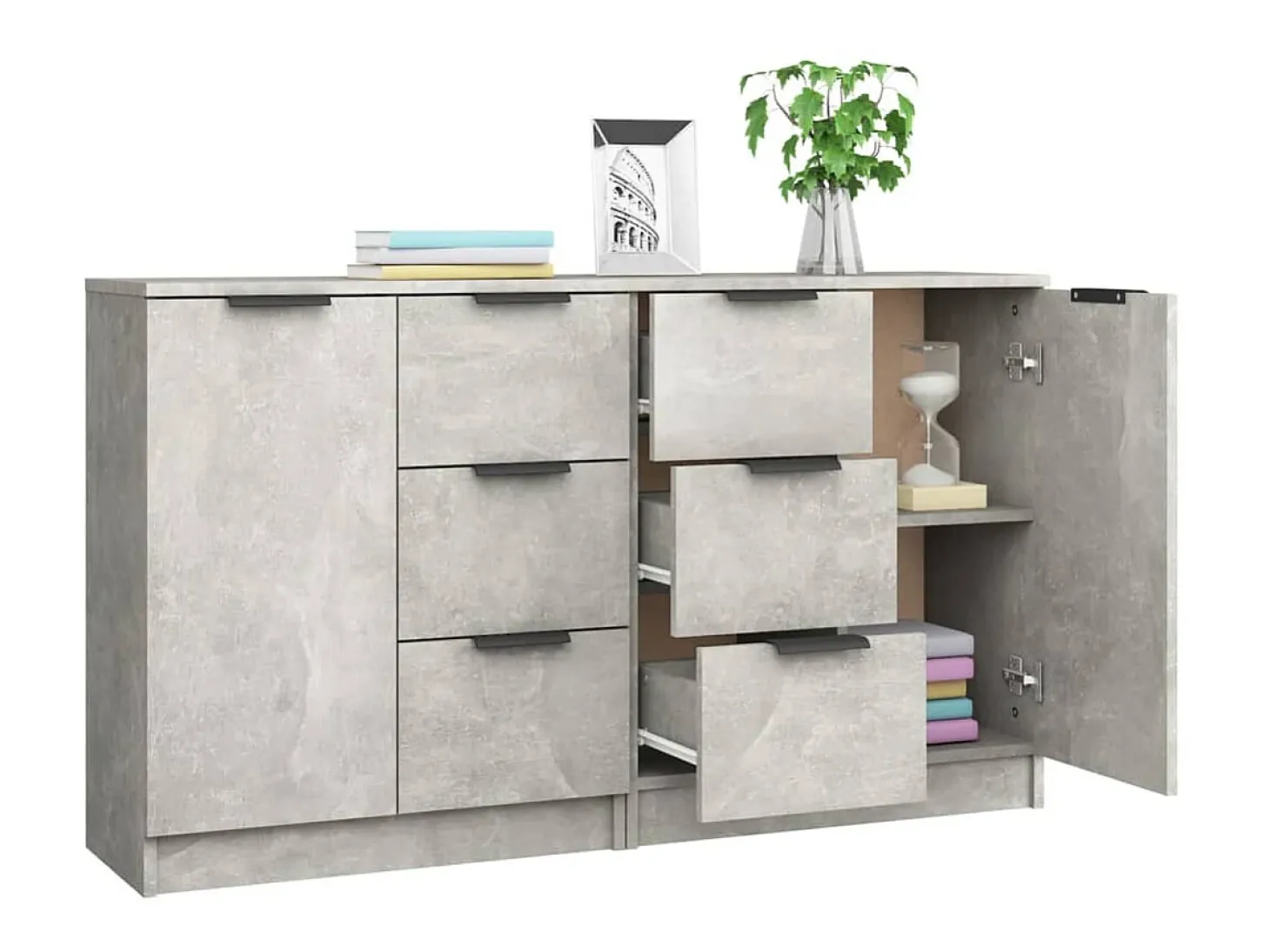 Aparadores 2 uds madera contrachapada gris hormigón 60x30x70 cm ES53533