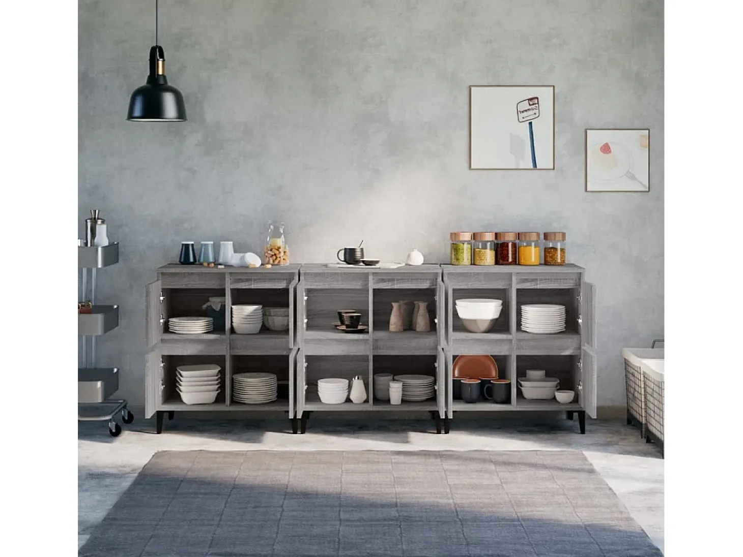 Aparadores 3 uds madera contrachapada gris Sonoma 60x35x70 cm ES25131