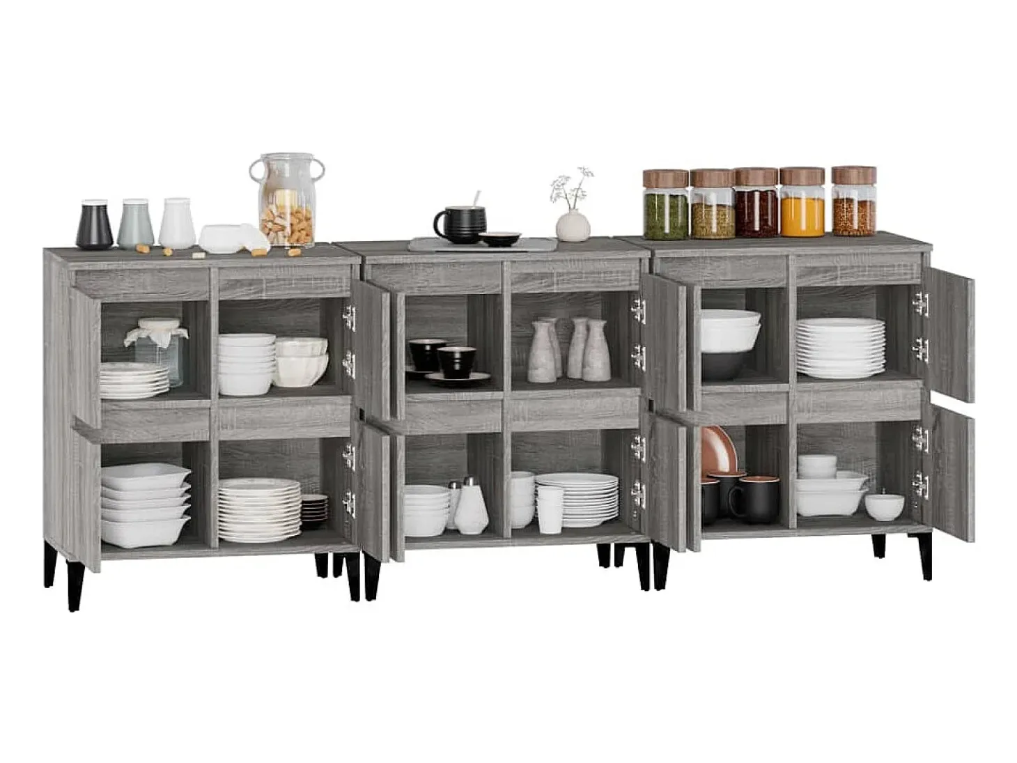 Aparadores 3 uds madera contrachapada gris Sonoma 60x35x70 cm ES25131