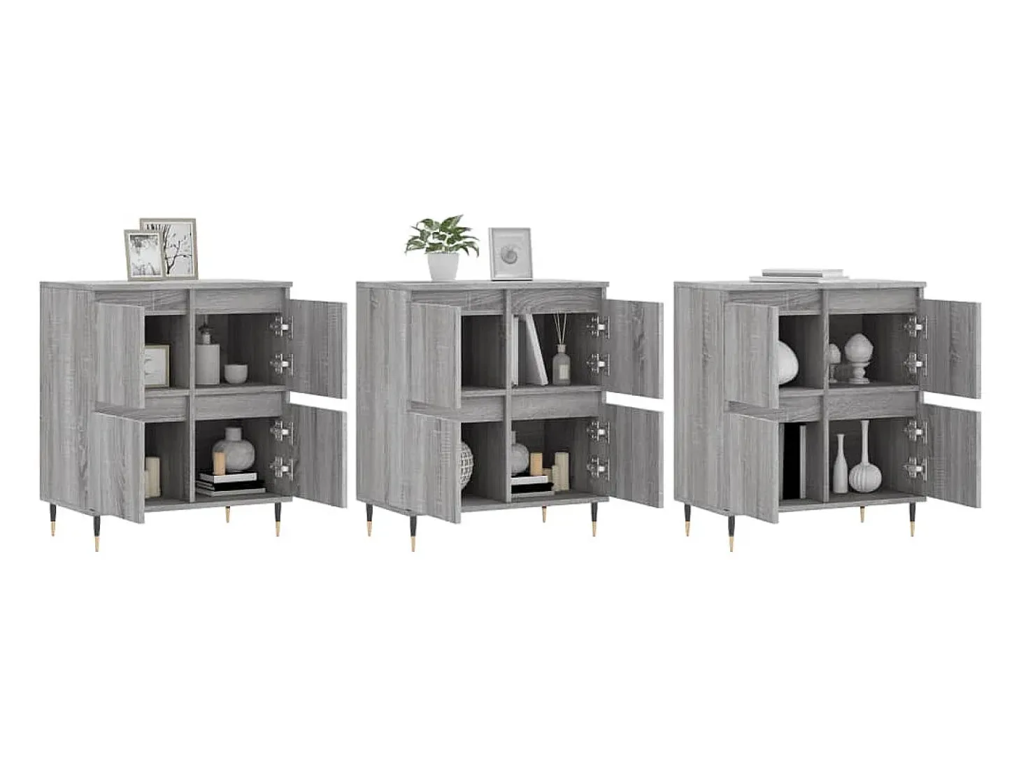 Aparadores 3 uds madera contrachapada gris Sonoma ES39144