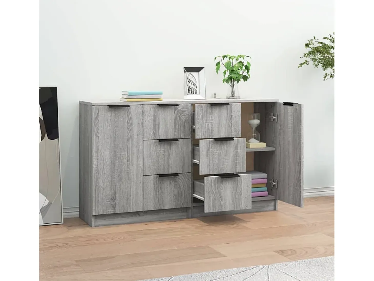 Aparadores 2 uds madera contrachapada gris Sonoma 60x30x70 cm ES27444