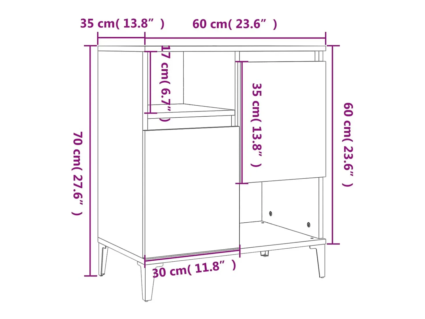 Aparadores 3 uds madera contrachapada gris Sonoma 60x35x70 cm