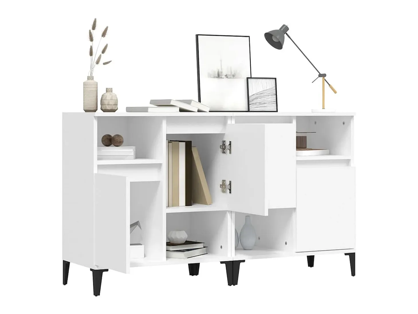 Aparadores 2 uds madera contrachapada blanco 60x35x70 cm ES71659