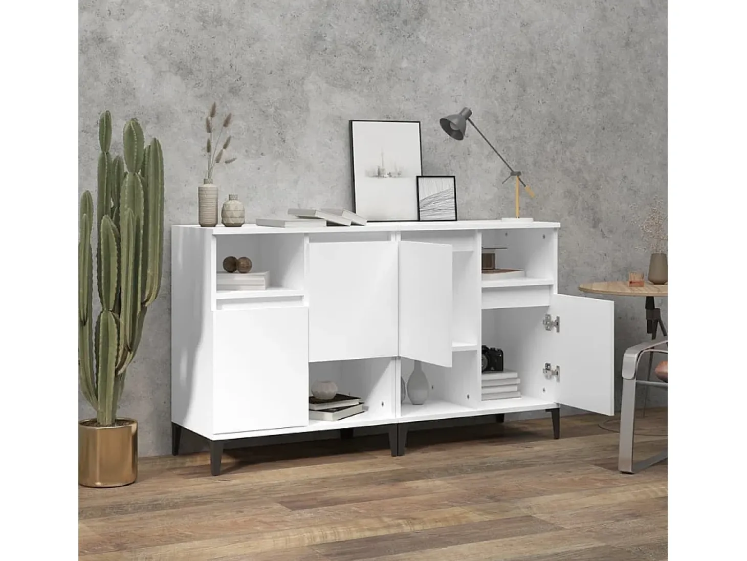 Aparadores 2 uds madera contrachapada blanco 60x35x70 cm ES71659