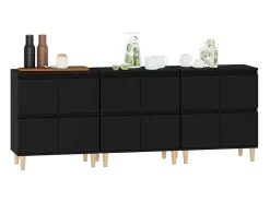 Aparadores 3 uds madera contrachapada negro 60x35x70 cm