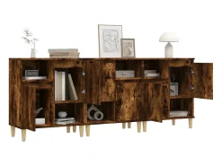 Aparadores 3 uds madera contrachapada roble ahumado 60x35x70 cm ES76318