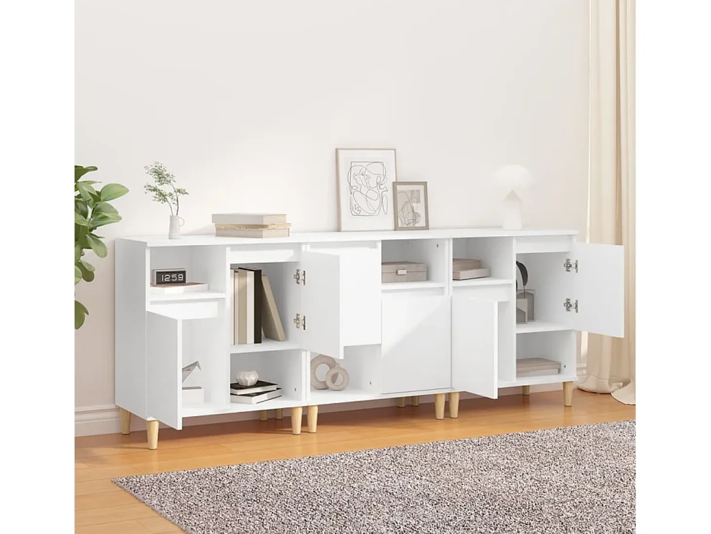 Aparadores 3 uds madera contrachapada blanco 60x35x70 cm ES96724