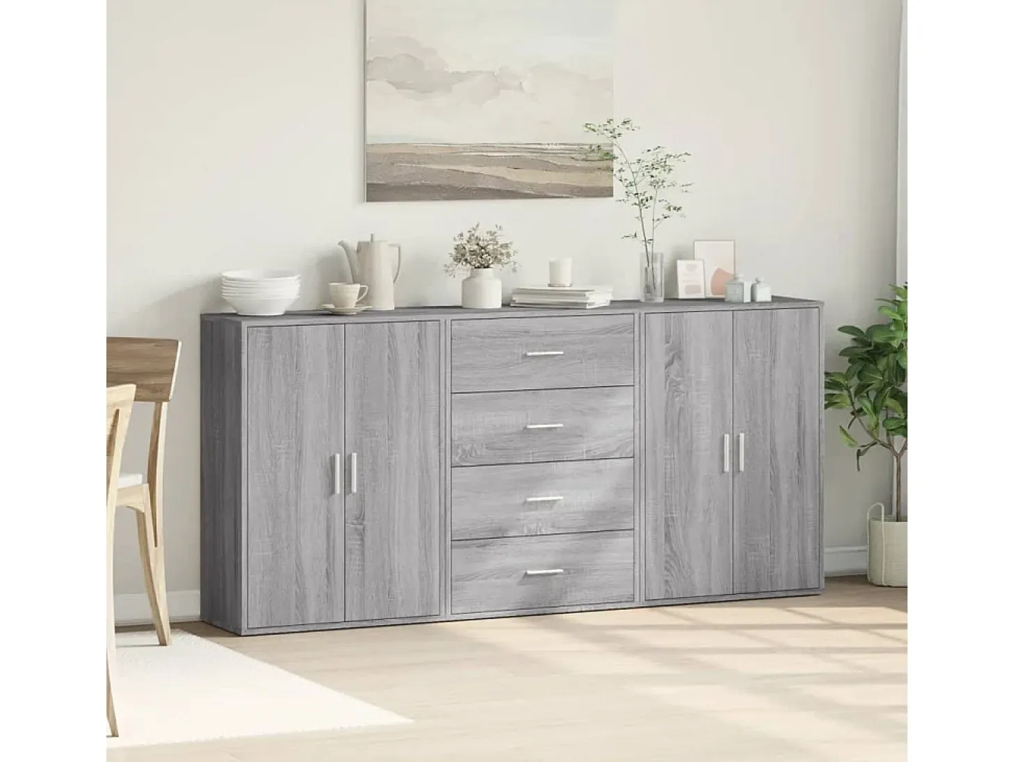 Aparadores 3 uds madera de ingeniería gris Sonoma 60x31x84 cm ES900598