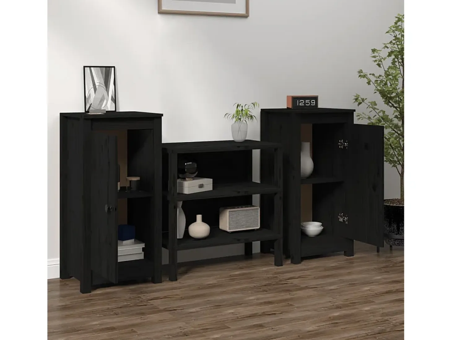 Aparadores 2 uds madera maciza de pino negro 40x35x80 cm ES50666