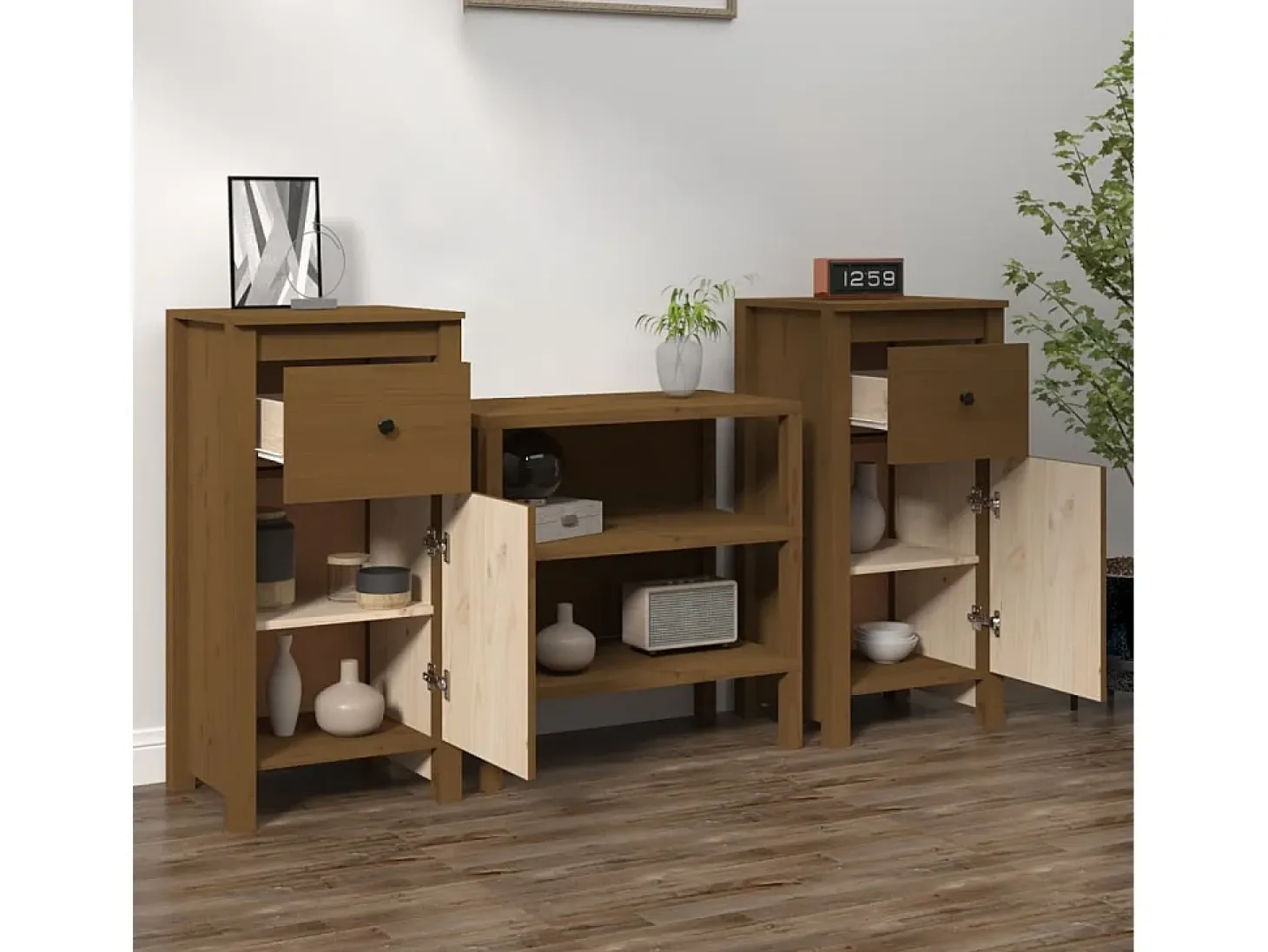 Aparadores 2 uds madera maciza de pino marrón miel 40x35x80 cm ES50292