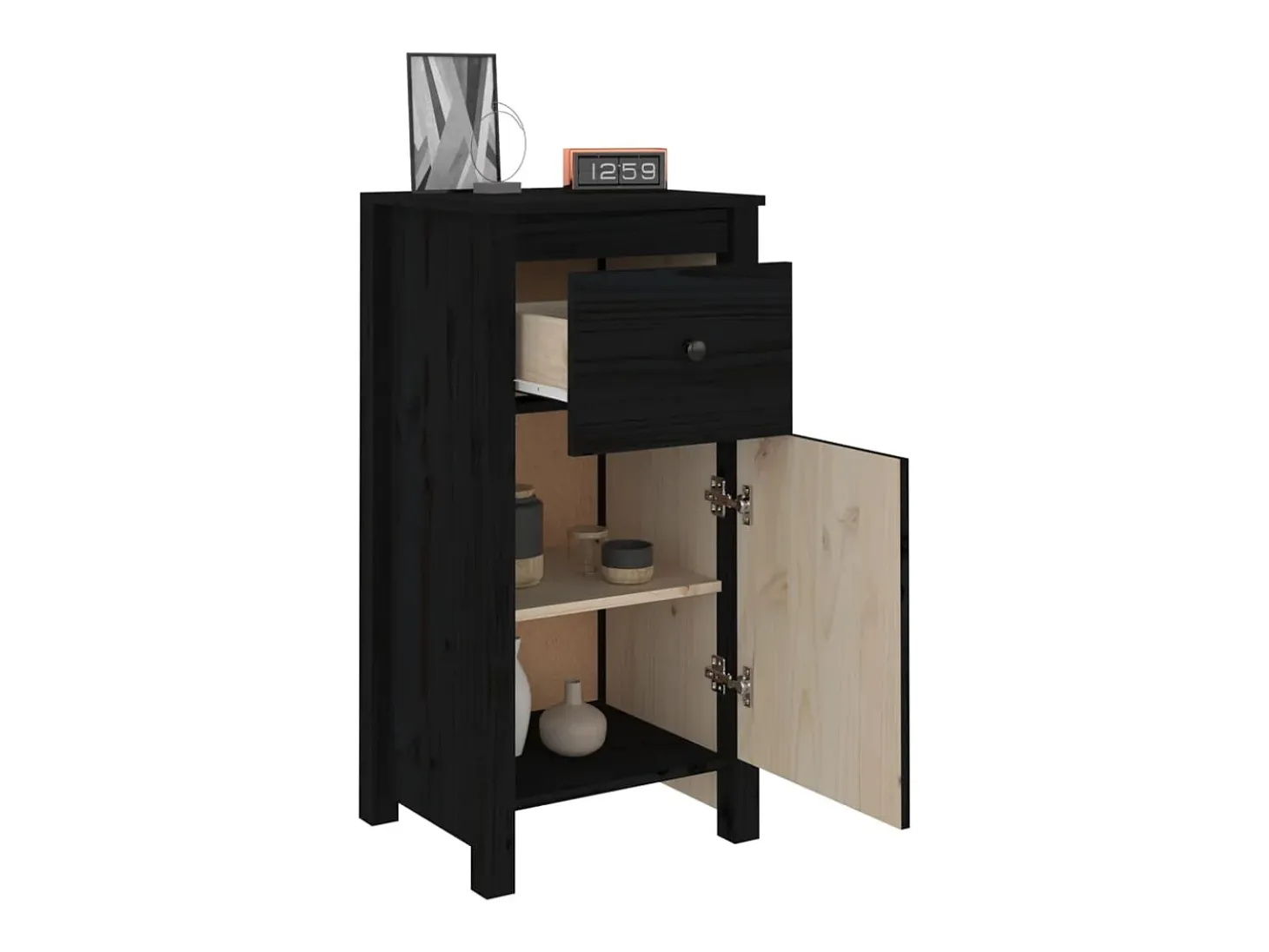 Aparadores 2 uds Negro 40x35x80 cm Madera maciza de pino