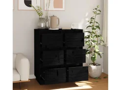 Aparadores 2 uds Negro 32x34x75 cm Madera maciza de pino