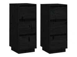 Aparadores 2 uds Negro 32x34x75 cm Madera maciza de pino