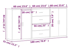 Aparadores 3 unidades madera de ingeniería blanco 60x31x84 cm