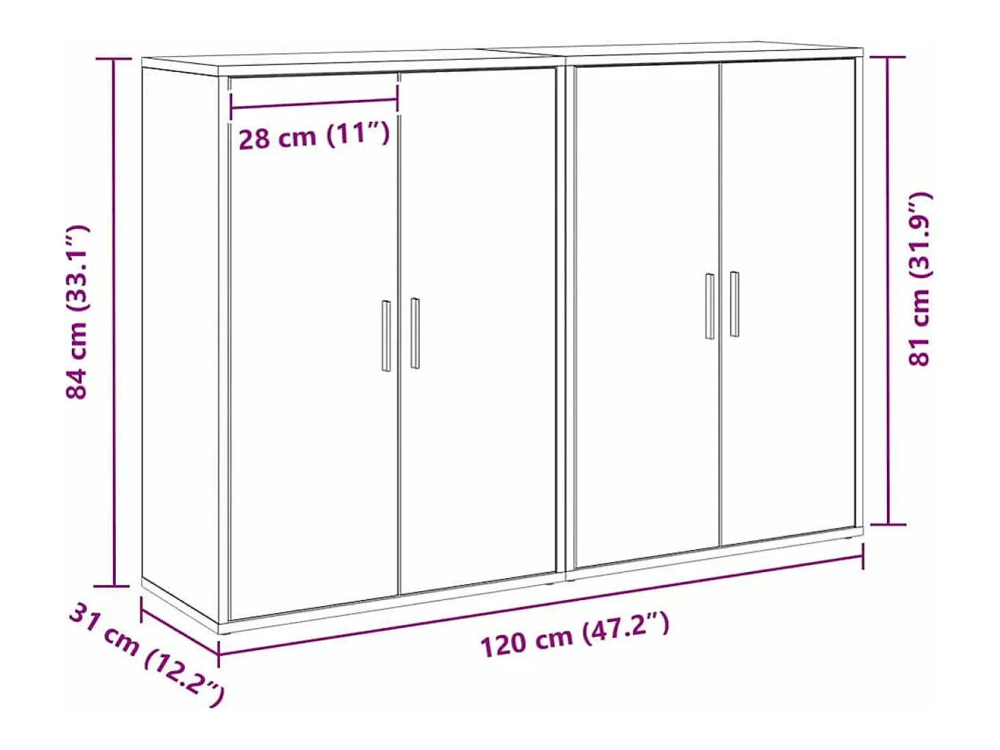 Aparadores artesanales de roble, 2 piezas, 60 x 31 x 84 cm, madera de ingeniería