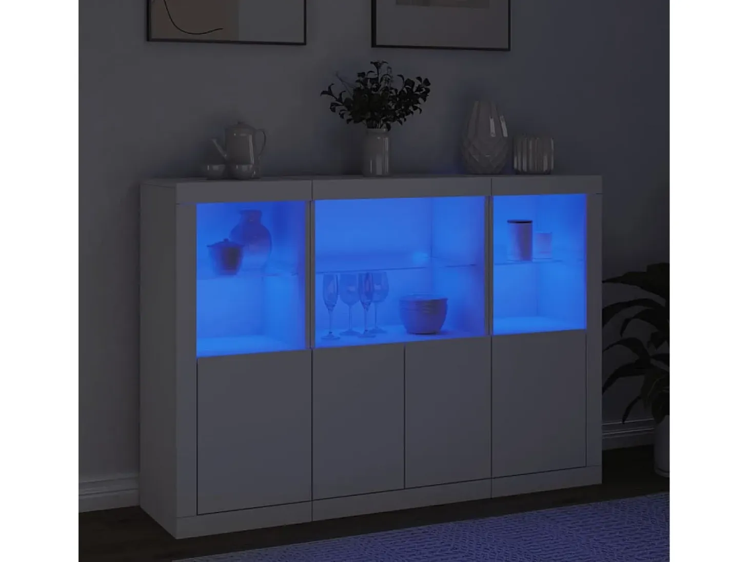 Aparadores con luces LED 3 piezas madera de ingeniería blanca