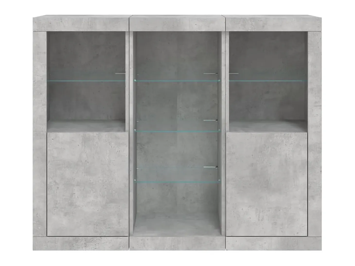 Aparadores con luces LED 3 piezas madera de ingeniería gris hormigón