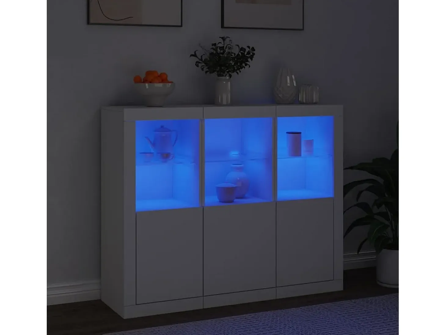 Aparadores con luces LED 3 piezas madera de ingeniería blanca