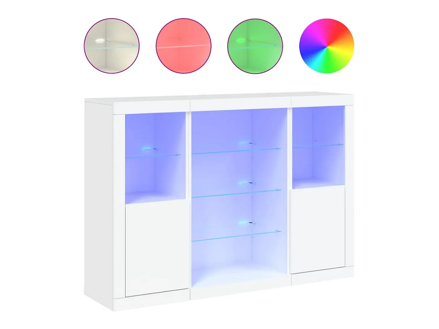 Aparadores con luces LED 3 piezas madera de ingeniería blanca