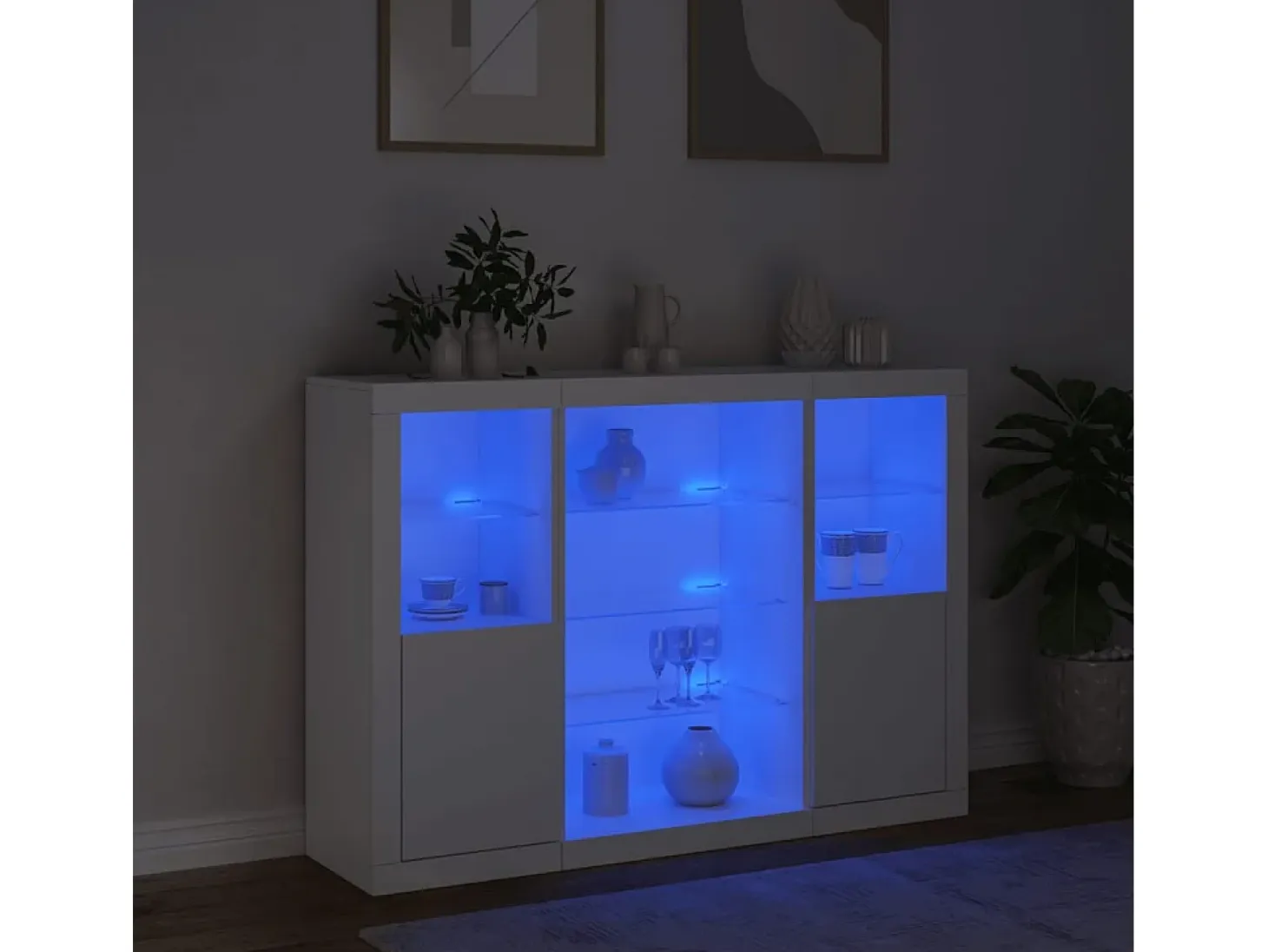 Aparadores con luces LED 3 piezas madera de ingeniería blanca