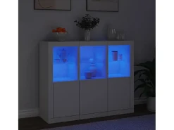 Aparadores con luces LED 3 piezas madera de ingeniería blanco