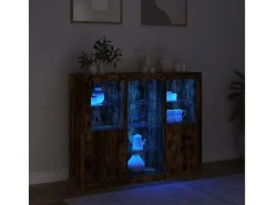 Aparadores con luces LED 3 piezas madera de ingeniería roble ahumado