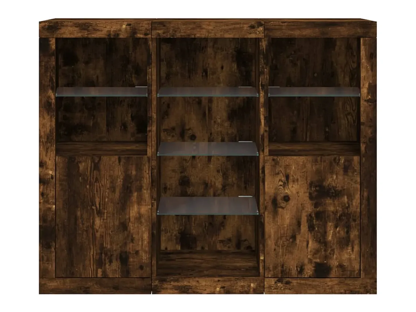 Aparadores con luces LED 3 piezas madera de ingeniería roble ahumado