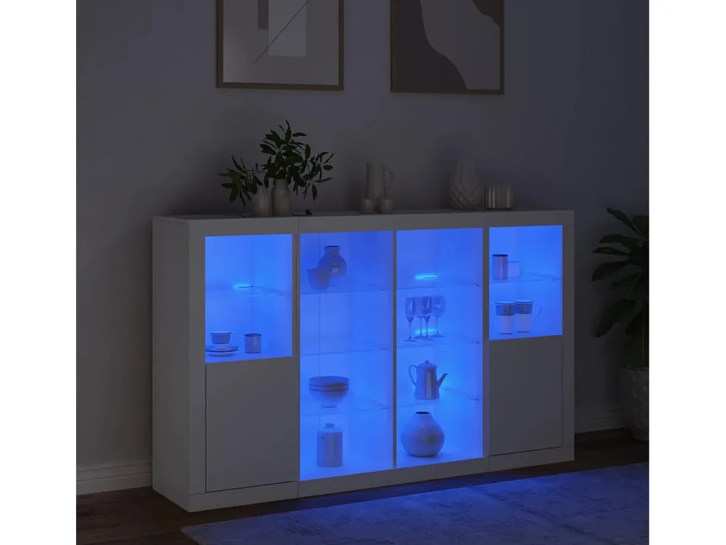 Aparadores con luces LED 3 piezas madera de ingeniería blanco ES671166