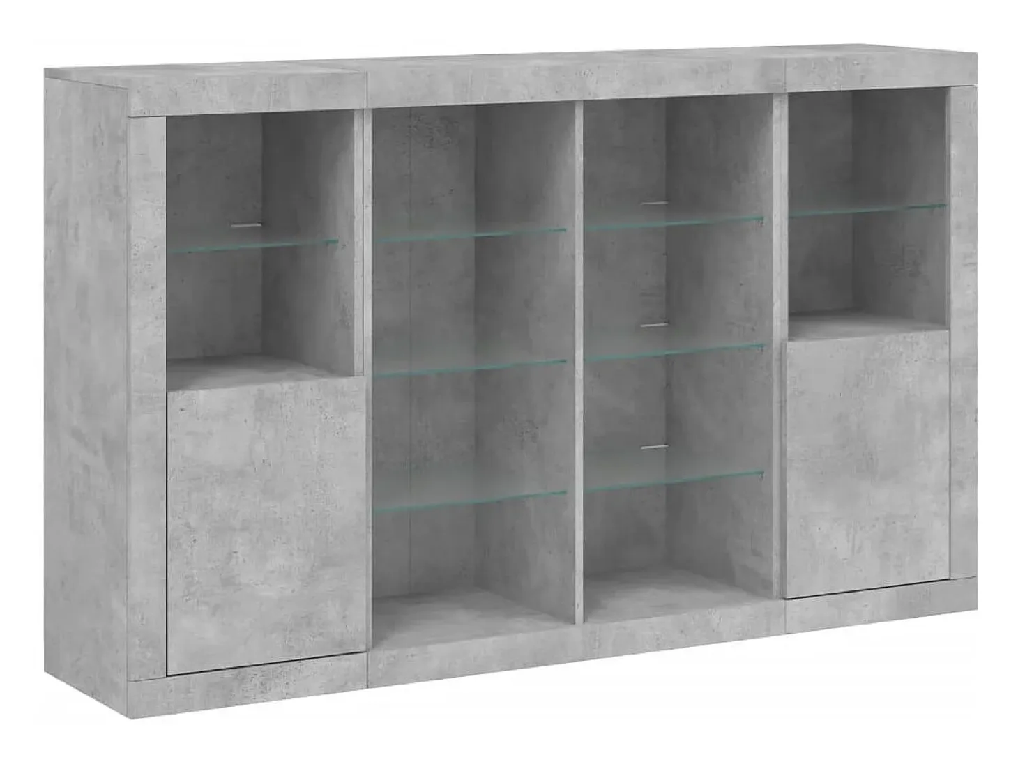 Aparadores con luces LED 3 piezas madera de ingeniería gris hormigón