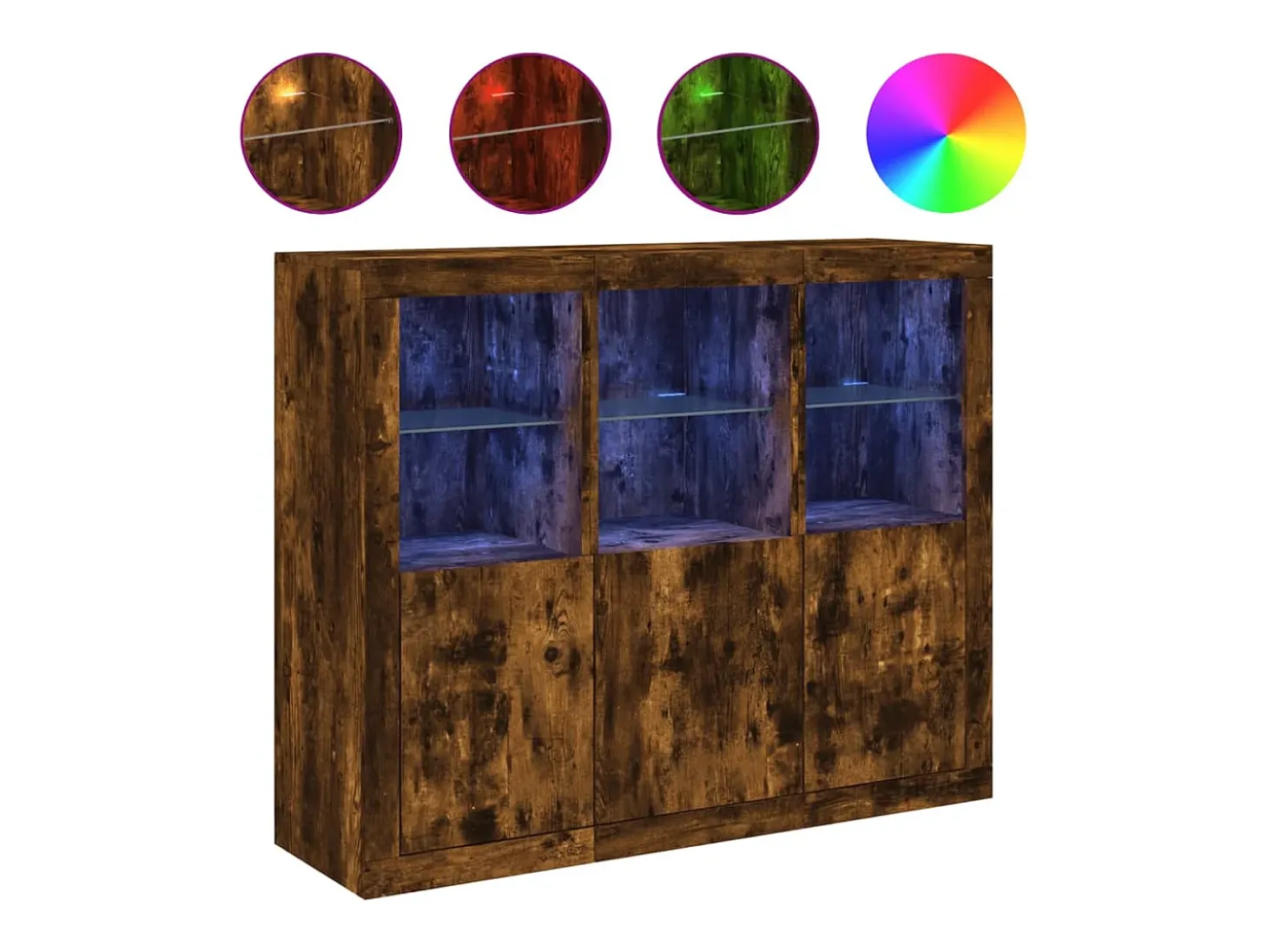 Aparadores con luces LED 3 piezas madera de ingeniería roble ahumado