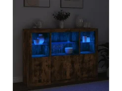 Aparadores con luces LED 3 piezas madera de ingeniería roble ahumado