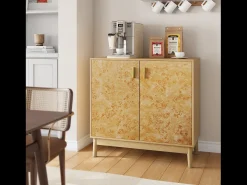 Aparadores con patas de madera maciza, estantes regulables, MDF, amarillo (80x38x77,5 cm)