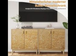 Aparadores con patas de madera maciza, estantes regulables, MDF, amarillo (80x38x77,5 cm)