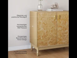 Aparadores con patas de madera maciza, estantes regulables, MDF, amarillo (80x38x77,5 cm)