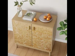Aparadores con patas de madera maciza, estantes regulables, MDF, amarillo (80x38x77,5 cm)