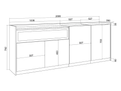 Aparadores para salón, 207x80x37 cm, 4 Puertas, Chimenea eléctrica, Blanco y roble soft