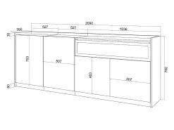 Aparadores para salón, 207x80x37 cm, 4 Puertas, Chimenea eléctrica, Negro y roble