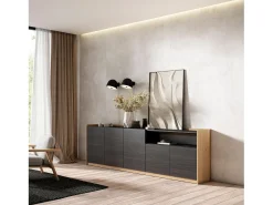 Aparadores para salón, 260x80x37 cm, 5 Puertas, Armario, zapatero, Negro y roble