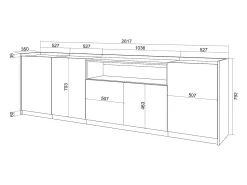 Aparadores para salón, 260x80x37 cm, 5 Puertas, Armario, zapatero, Roble y negro