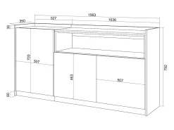 Aparadores para salón, 156x80x37 cm, 3 Puertas, Armario, zapatero, Roble y negro